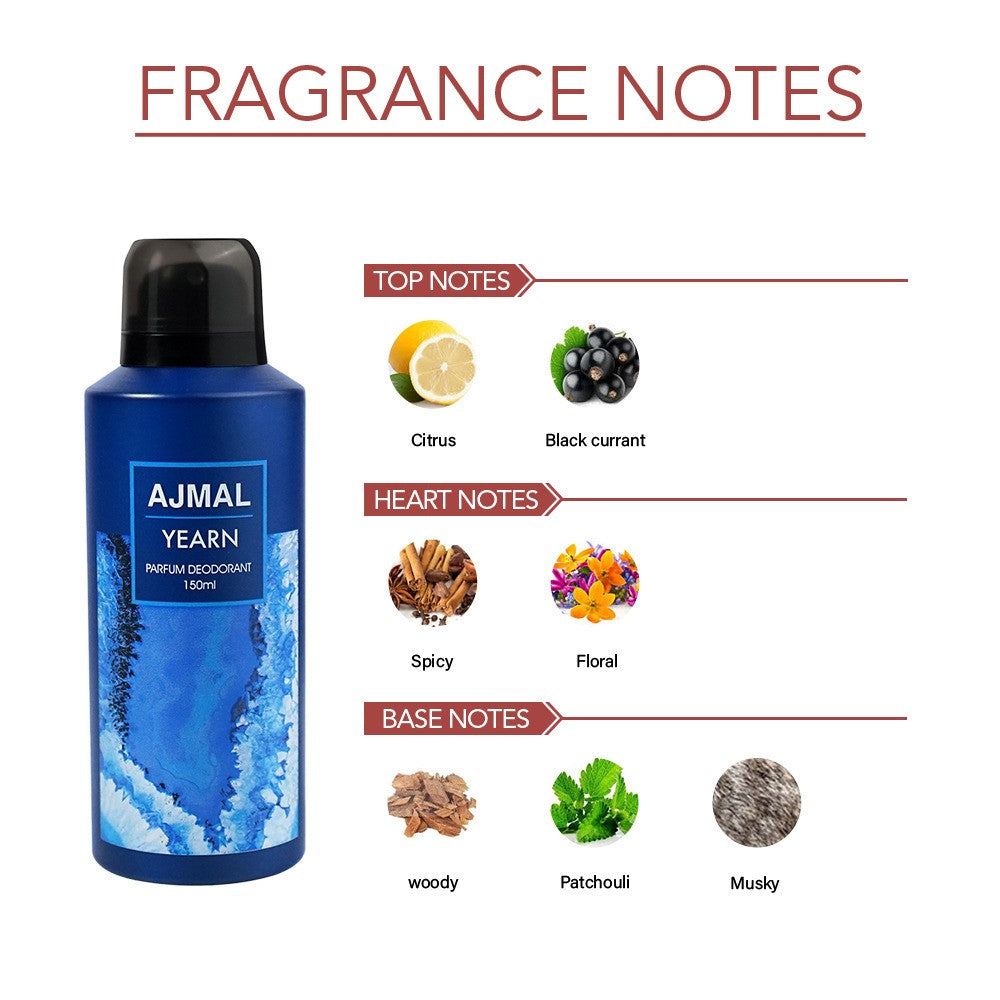 Ajmal Yearn Parfum Deodorant 150ml 5.0 Fl.oz. Party Wear Gift For Men | Long Lasting Ajmal Yearn Parfum Deodorant 150ml 5.0 Fl.oz. Party Wear Gift For Men | Long Lasting