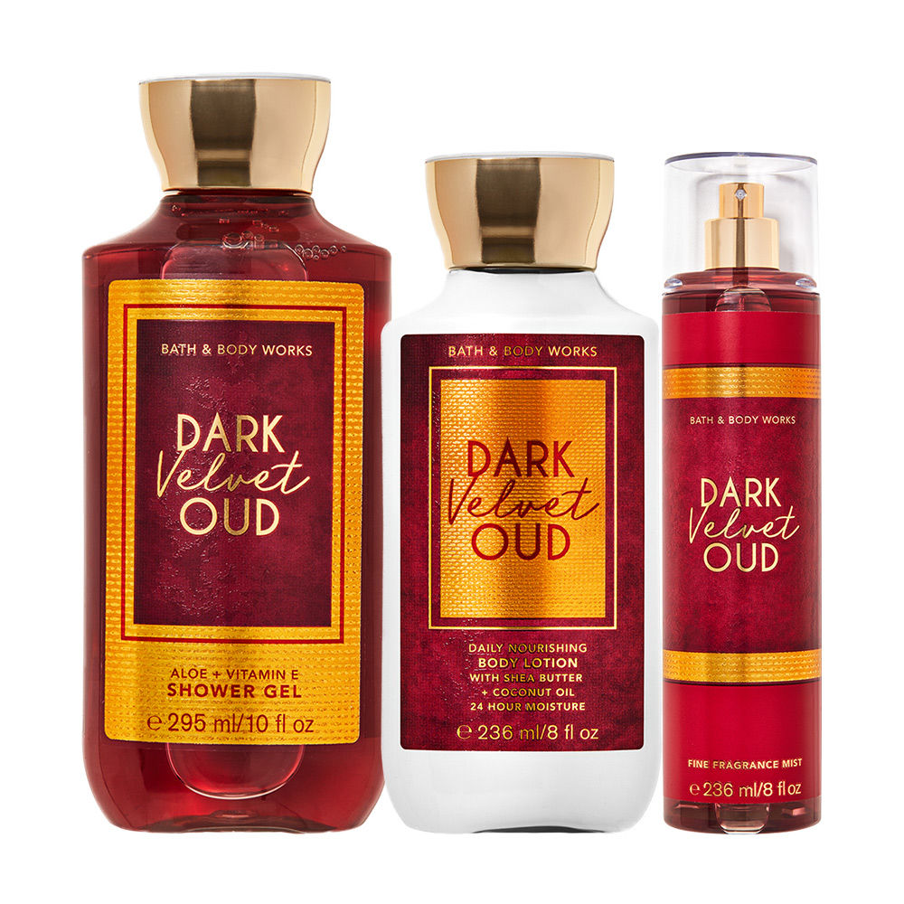 BATH & BODY WORKS DARK VELVET OUD SHOWER GEL, BODY LOTION & MIST 3PCS 767ML 25.9 FL.OZ. BATH & BODY WORKS DARK VELVET OUD SHOWER GEL, BODY LOTION & MIST 3PCS 767ML 25.9 FL.OZ.