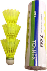 Tennex T 444 Nylon Shuttlecock , Cork base , For Intermediate Level | Yellow , Pack Of 6