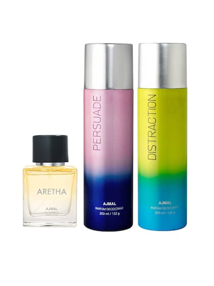 Ajmal Distraction +  Persuade Deodrant 200ml 6.7 Fl.oz. Each X2 & Aretha Eau De Parfum 50ml 1.6 Fl.oz. For Unisex | Combo Of 3