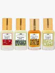 Menjewell Rose Fresh+ Royal Kewda+ Champa Yellow+ Royal Mogra Attar Perfume 4x 0.17 Fl.oz. Pack Of 4 | Unisex Fragrance