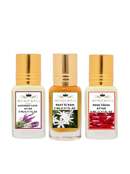 Menjewell Lavender Love + Raat Ki Rani + Rose Fresh Eau De Perfume Attar 5ml 0.17 Fl.oz. Each Pack Of 3 | Unisex Fragrance | Long Lasting