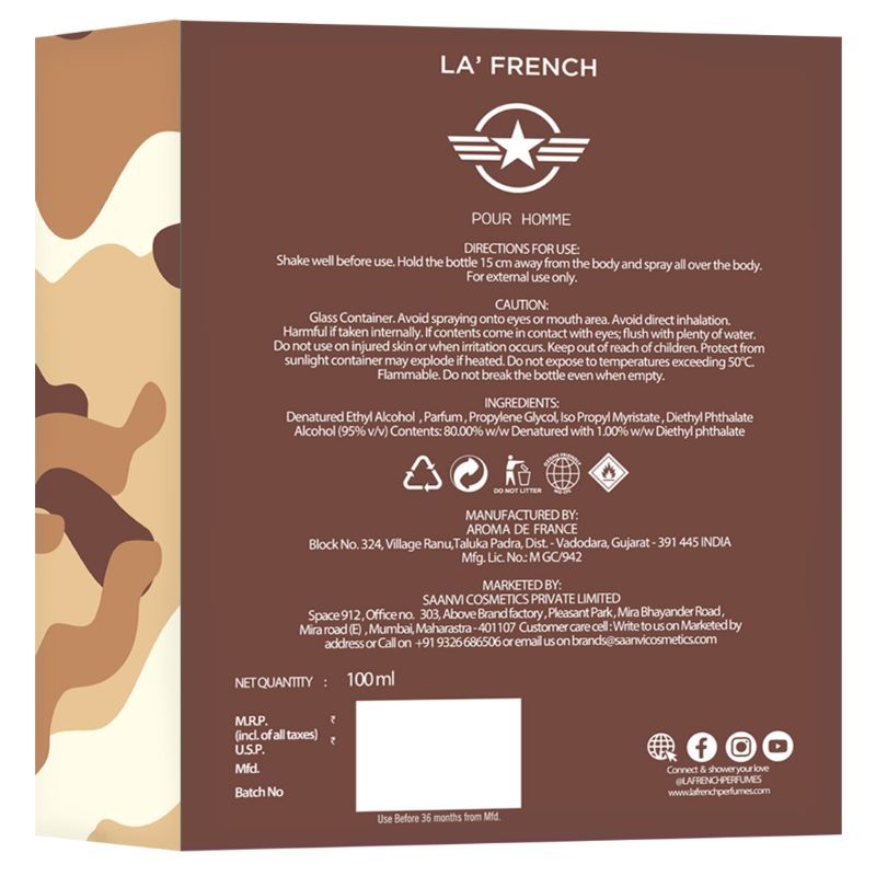 La French Resist Pour Homme Eau De Parfum 100ml 3.4 Fl.oz. | Unique & Long Lasting Fragrance For Men