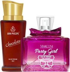 John Phillips Chocolate 60ml 2 Fl.oz. & Marconi Party Girl Eau De Perfume 100ml 3.4 Fl.oz. | For Men & Women Combo Of 2