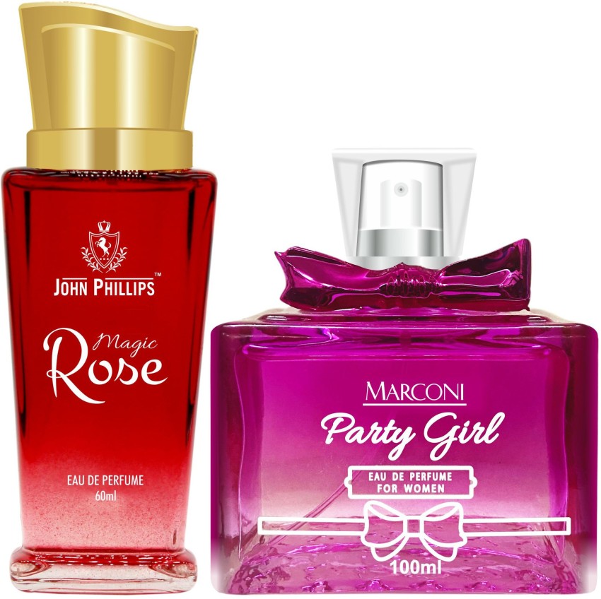 John Phillips Magic Rose Eau De Perfume 60ml 2 Fl.oz. & Marconi Eau De Perfume 100ml 3.4 Fl.oz. For Women Pack Of 2