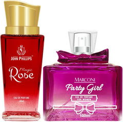 John Phillips Magic Rose Eau De Perfume 60ml 2 Fl.oz. & Marconi Eau De Perfume 100ml 3.4 Fl.oz. For Women Pack Of 2