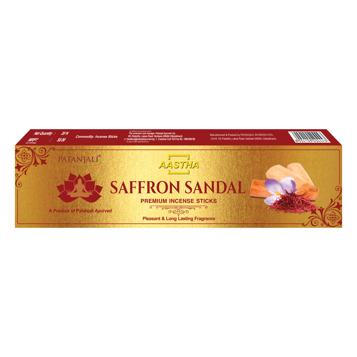 Patanjali Aastha Premium Agarbatti Saffron Sandal, With Soothing & Long Lasting Aroma | 36gm