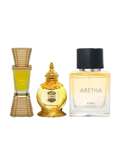 Ajmal Selfie Cp 10ml 0.3 Fl.oz. + Mukhallat Al Wafa Cp Attar 12ml 0.4 Fl.oz. For Unisex And Aretha Eau De Parfum 50ml 1.6 Fl.oz. For Women | Combo Of 3