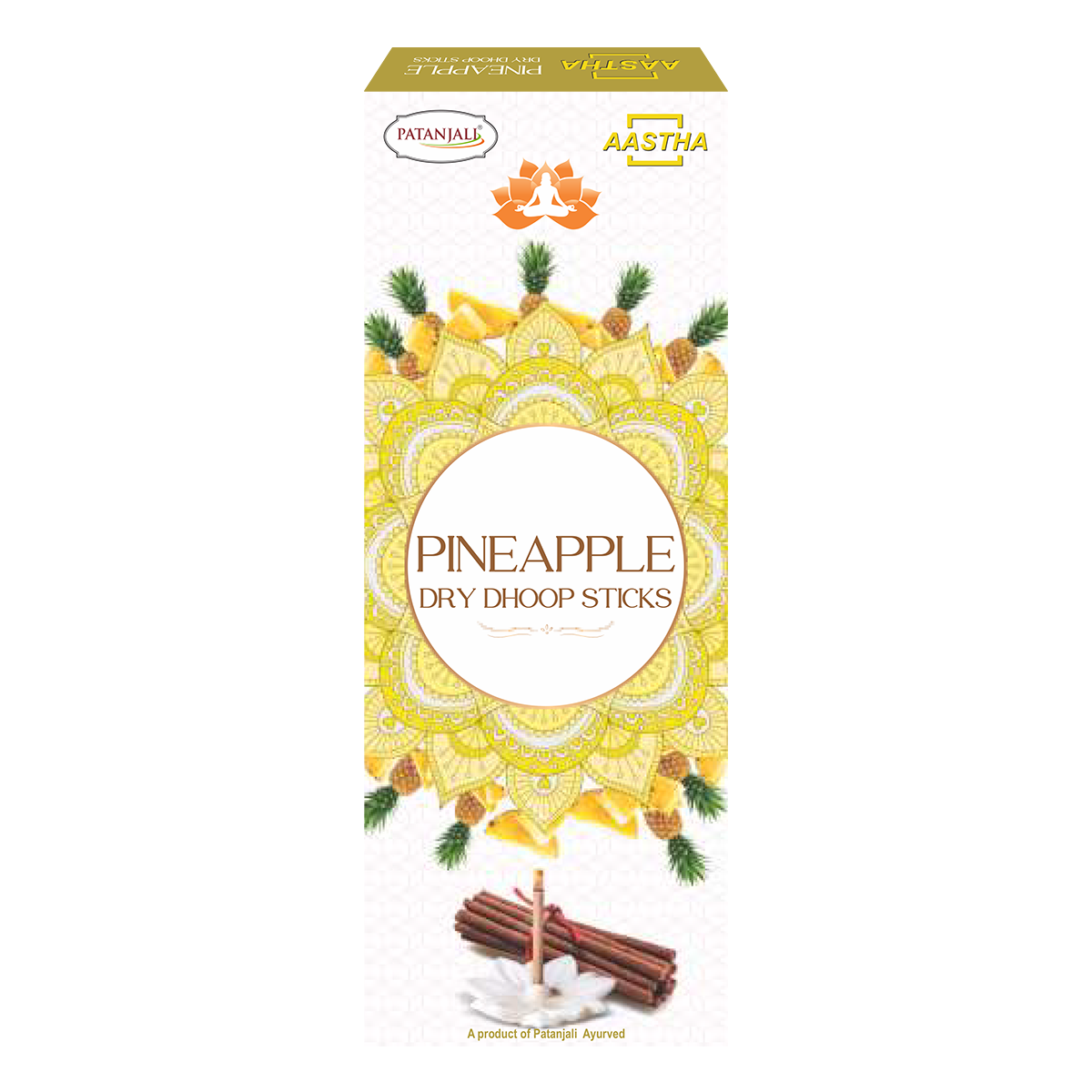 Patanjali Aastha Pineapple Dry Dhoop Sticks,10 N, With Soothing & Long Lasting Aroma | 20gm