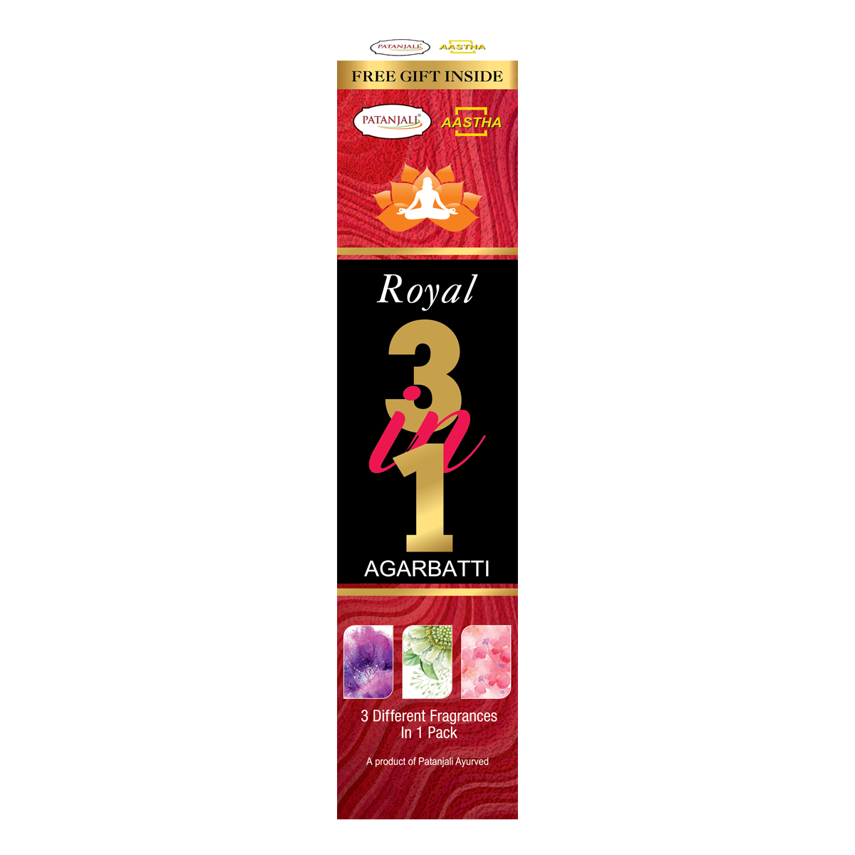 Patanjali Aastha Royal 3 In One Agarbatti, With Exquisite, Soothing, Lasting Aroma | 16gm
