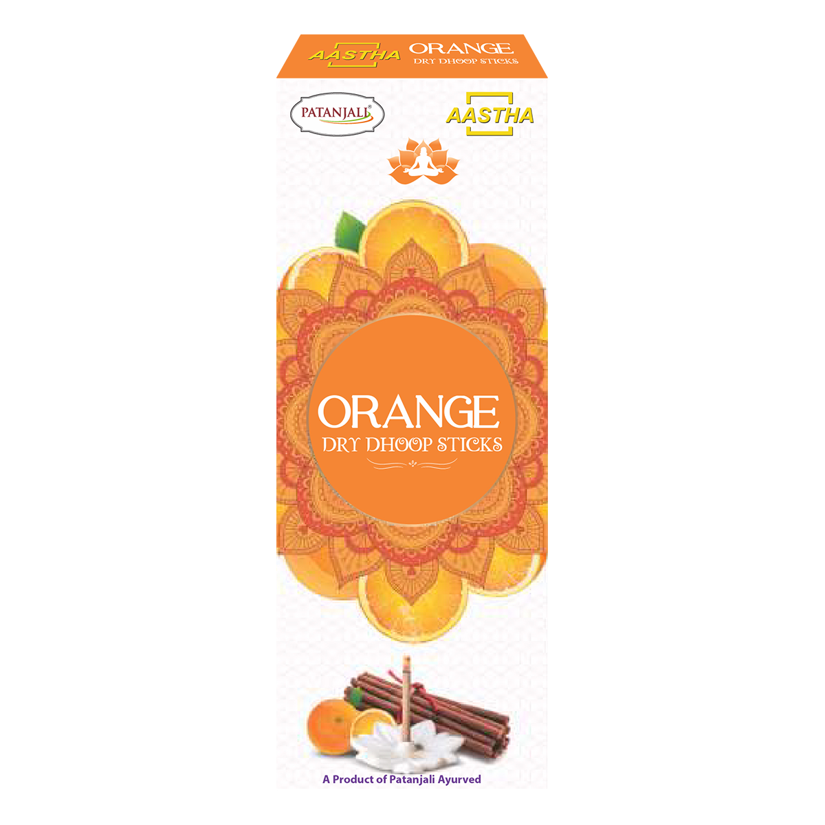 Patanjali Aastha Dry Dhoop Sticks Orange,8 N,With Exquisite, Soothing & Long Lasting Aroma |16gm