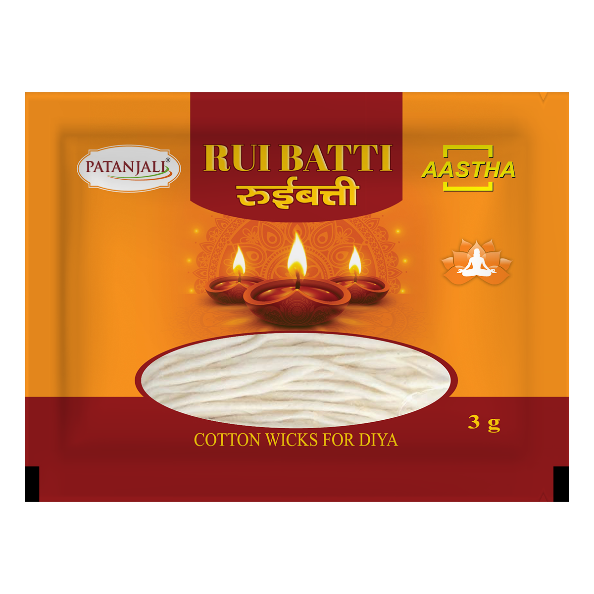 Patanjali Aastha Long Cotton Wicks, With 100% Pure Natural Cotton, 3gm