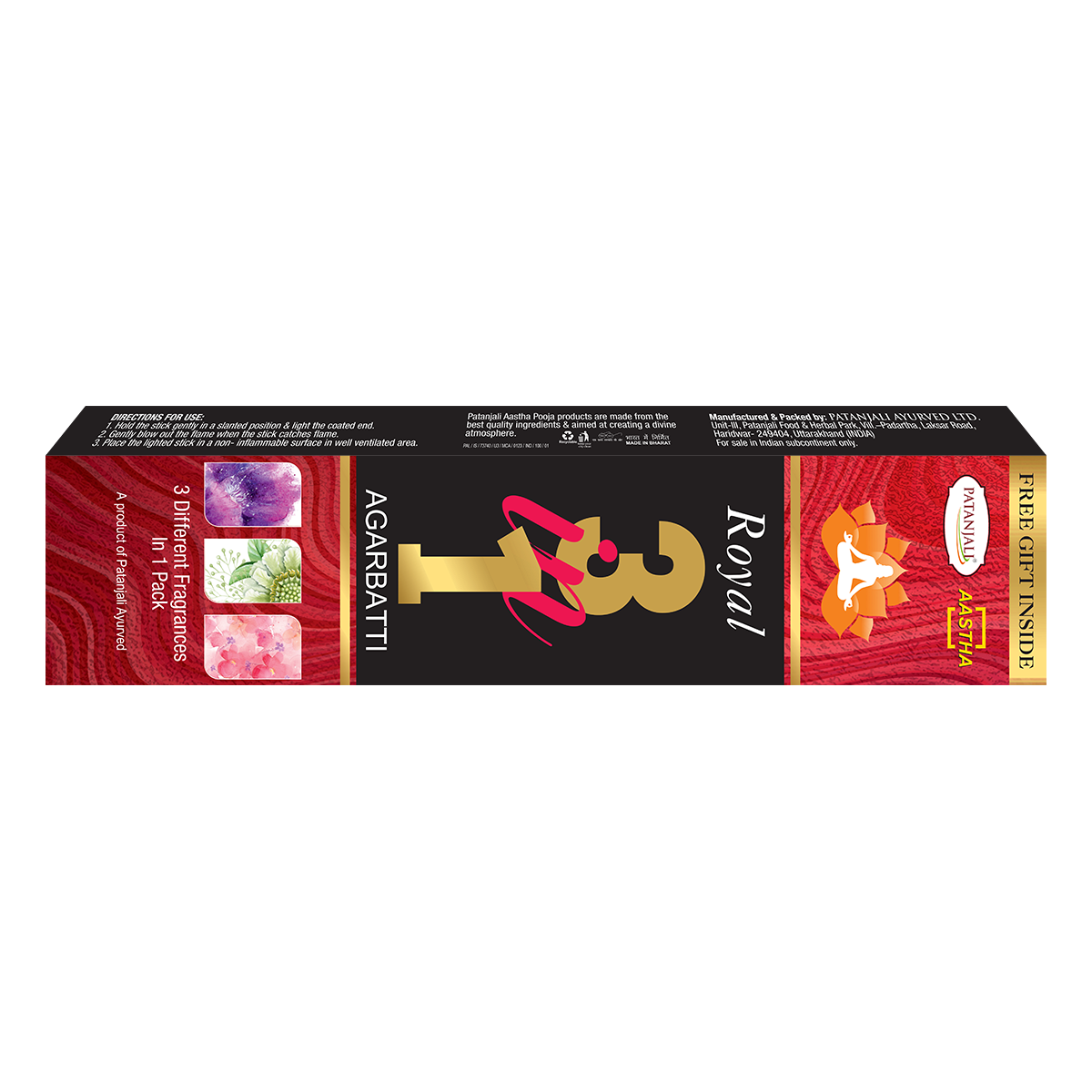 Patanjali Aastha Royal 3 In One Agarbatti, With Exquisite, Soothing & Long Lasting Aroma | 90gm