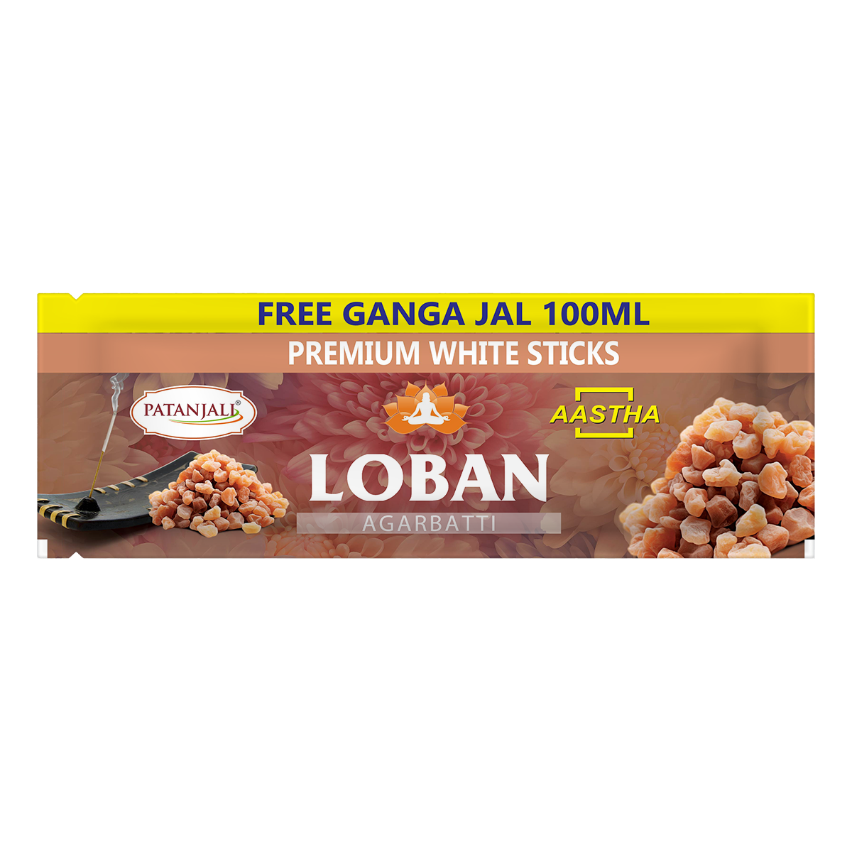 Patanjali Aastha Agarbatti White Stick Loban,250gm Free Gangajal, With Soothing & Long Lasting