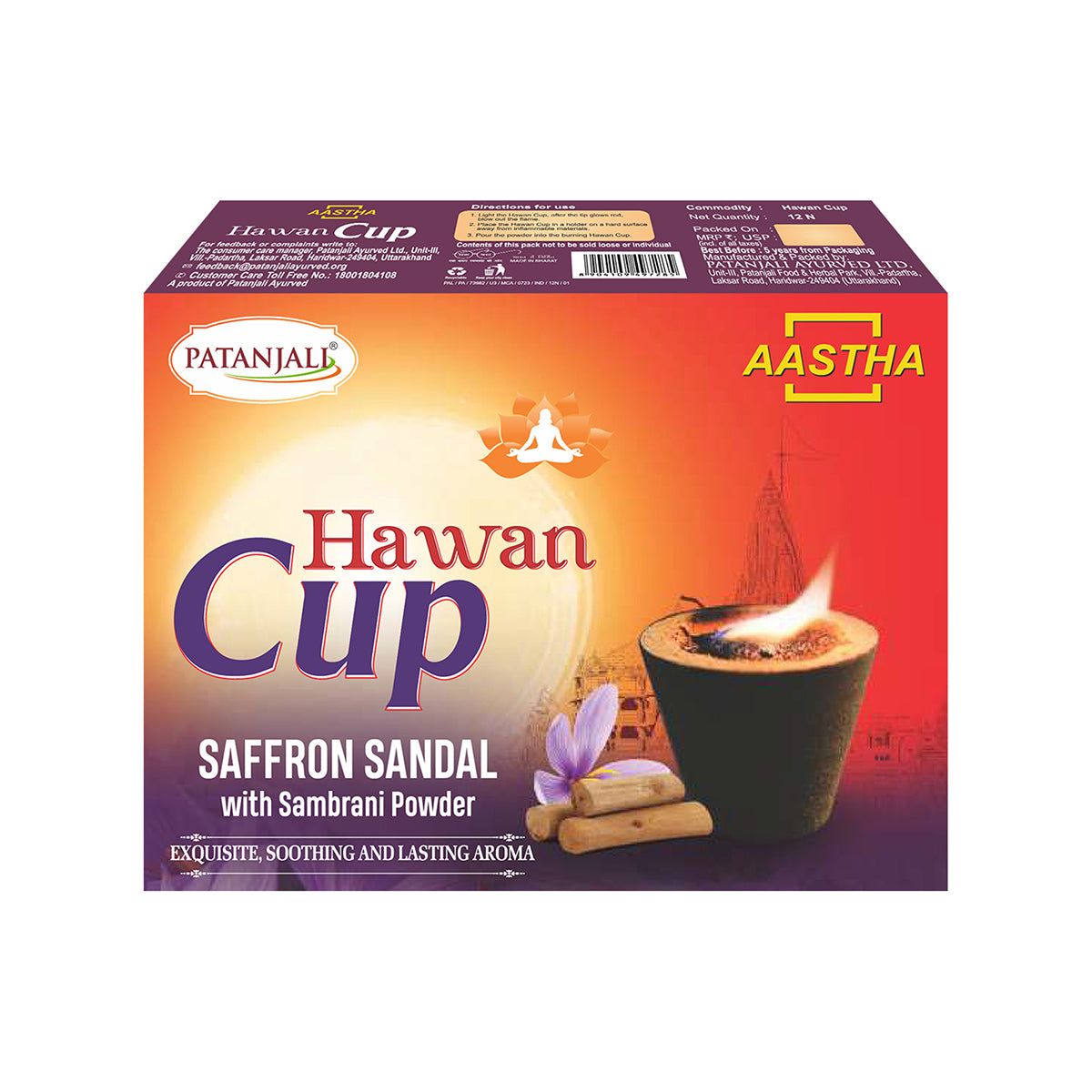 Patanjali Aastha Hawan Cup Saffron Sandal, With Exquisite, Soothing And Lasting Aroma, 90gm