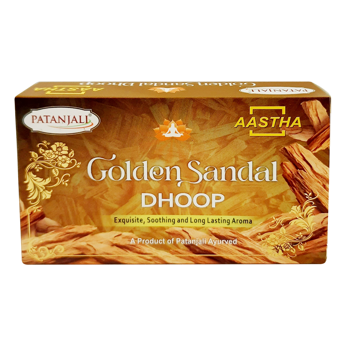 Patanjali Aastha Premium Golden Dhoop Sandal,16 N, With Soothing & Long Lasting Aroma | 76gm