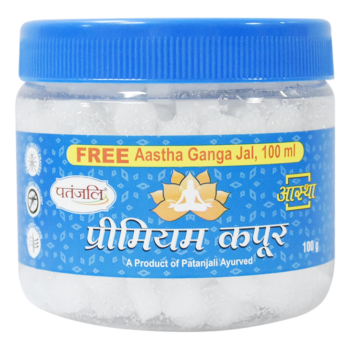 Patanjali Aastha Premium Camphor With Free Gangajal, With Premium Camphor Purifies, 100gm