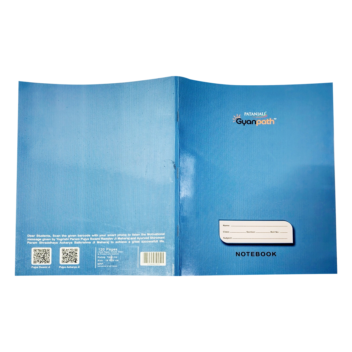 Patanjali Gyanpath Notebook (18x24 Cm) Blue,120pages Double Line, Pack Of 1
