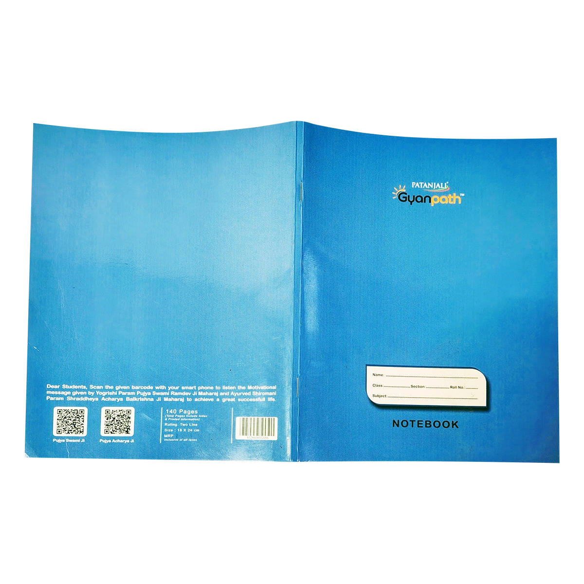 Patanjali Gyanpath 18x24 Cm, Designed For Everyday Writing & Note-Taking Needs, Blue 140 Pages