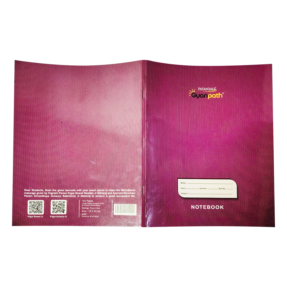 Patanjali Gyanpath Notebook (18x24 Cm) Purple 140pages Four Line, Pack Of 1