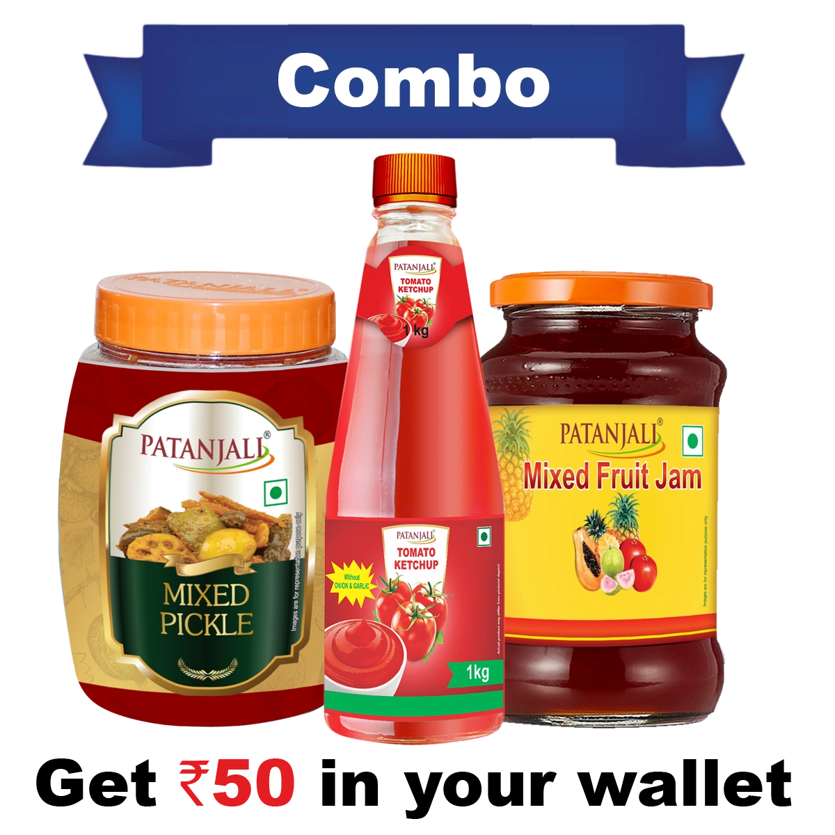 Patanjali Sauce & Pickle Combo - Mixed Pickle 1 Kg + Tomato Ketchup Onion & Garlic 1 Ltr, 2.5kg