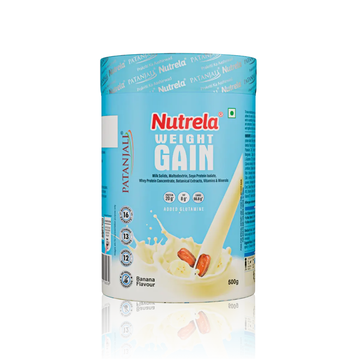 Patanjali Nutrela Weight Gain Powder, With Suitable For Vegetarians & Non-Vegetarians, 500gm