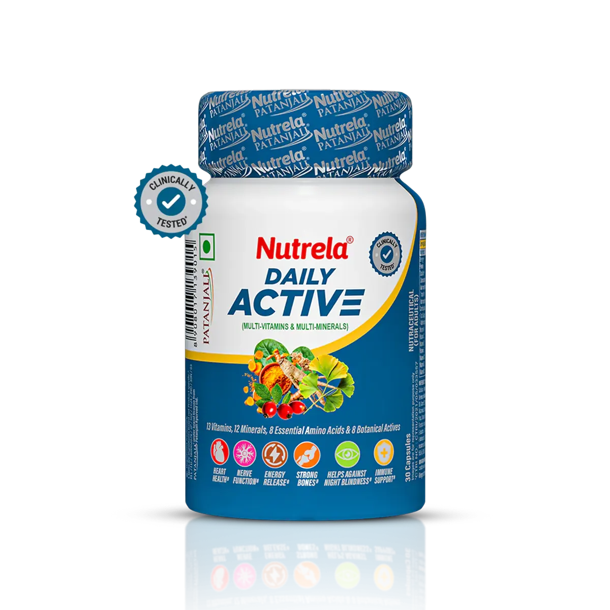 Patanjali Nutrela Daily Active Capsule,With Supports Hearth Health, Healthy Bones, Boosts, 22.5gm