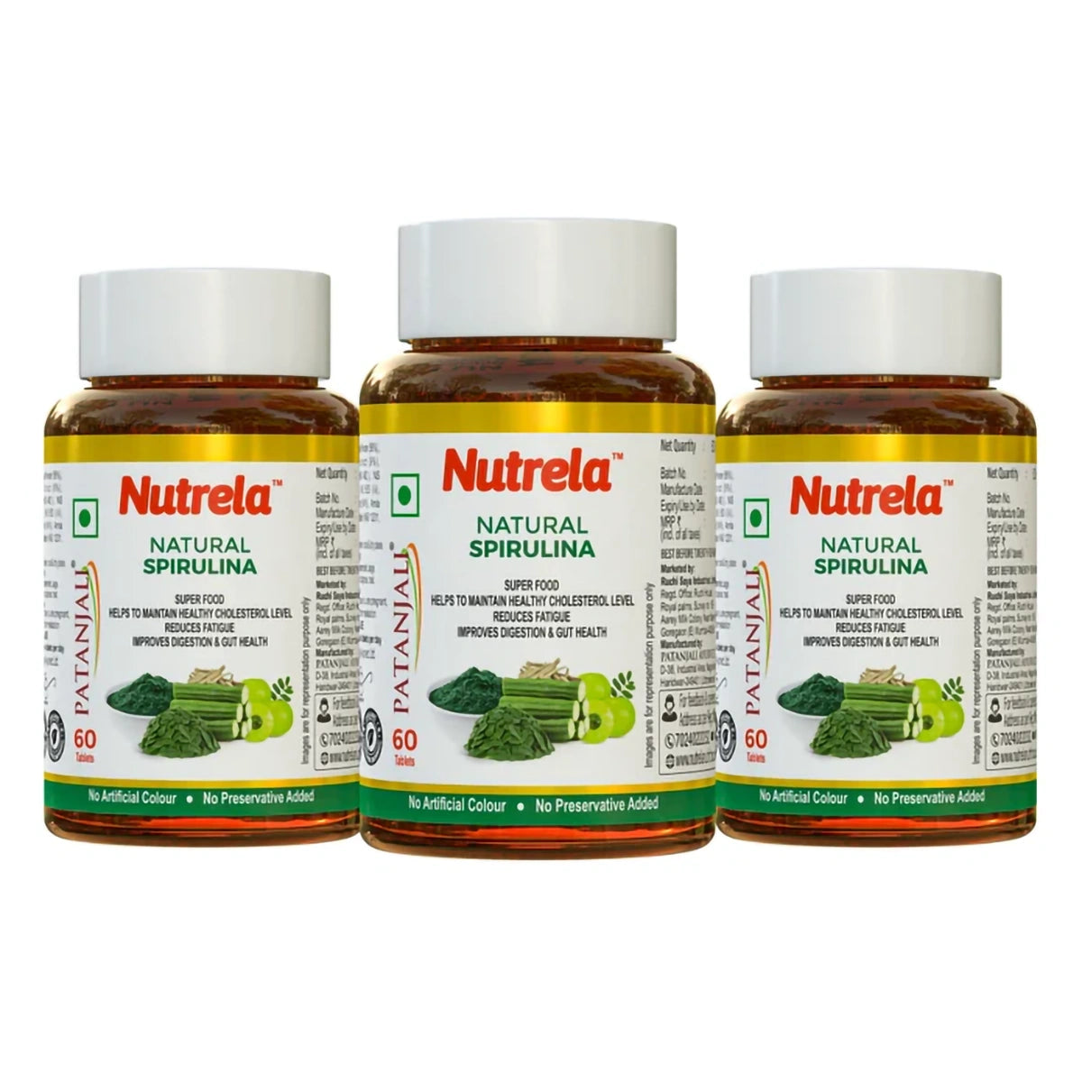 Patanjali Nutrela Natural Spirulina Tablets (Pack Of 3), With High In Protein And Vitamins, 96gm