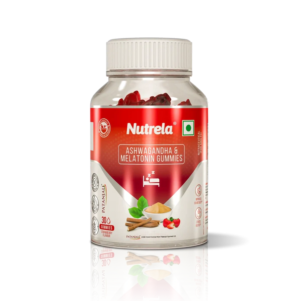 Patanjali Nutrela Ashwagandha & Melatonin Gummies (30 Gummies), With Corn Syrup, Sugar, 90gm