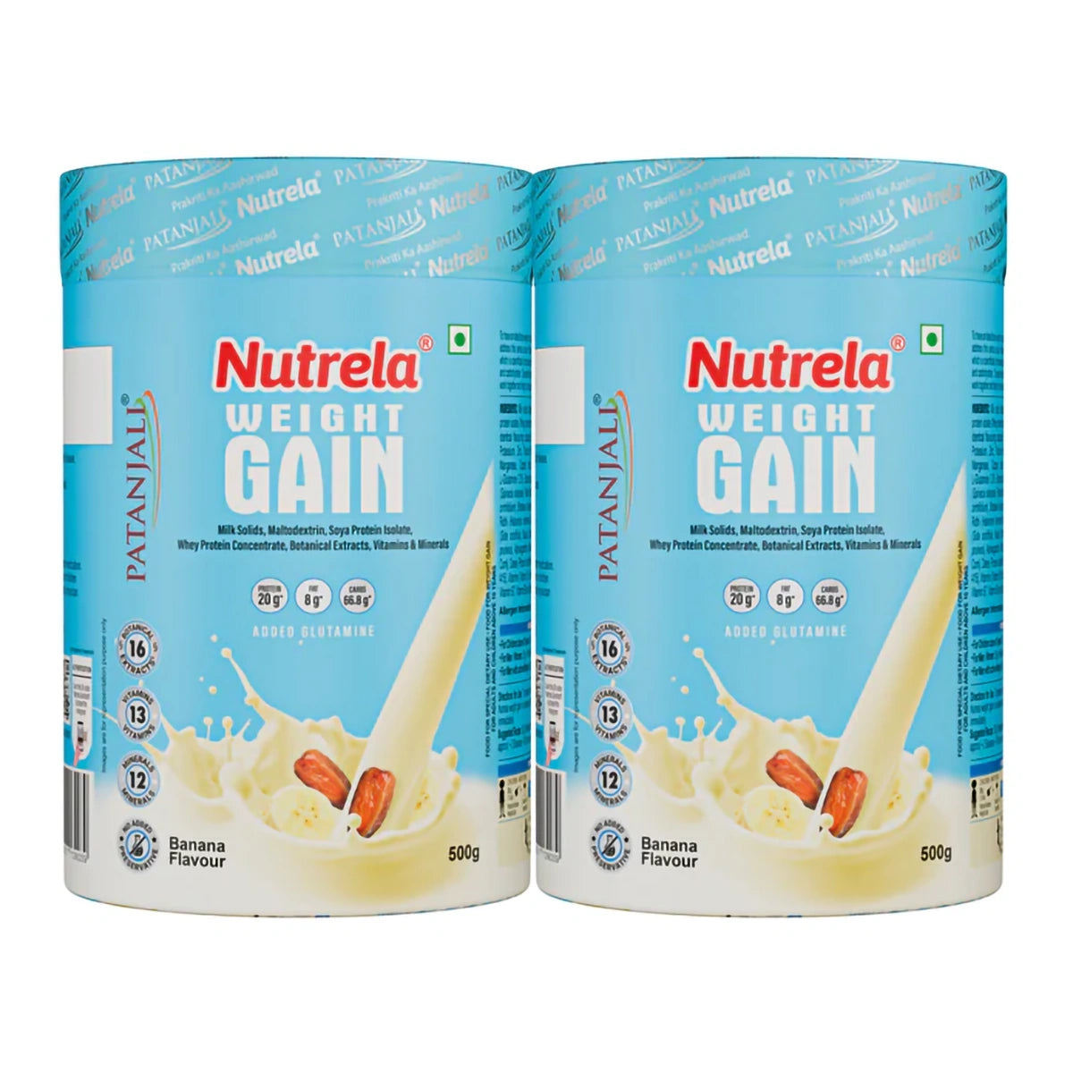 Patanjali Nutrela Weight Gain, Banana Flavor,500g (Pack Of 2), With Vegetarians & Non-Vegetarians