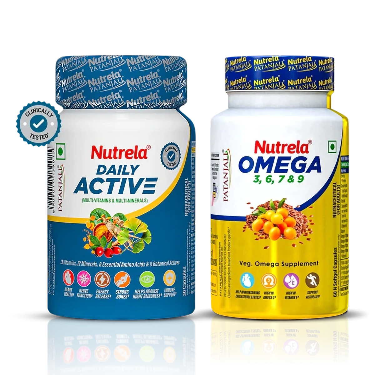 Patanjali Combo Pat Nutrela Daily Active Omega 3 Softgel Capsule (30n+60n), 67.5gm