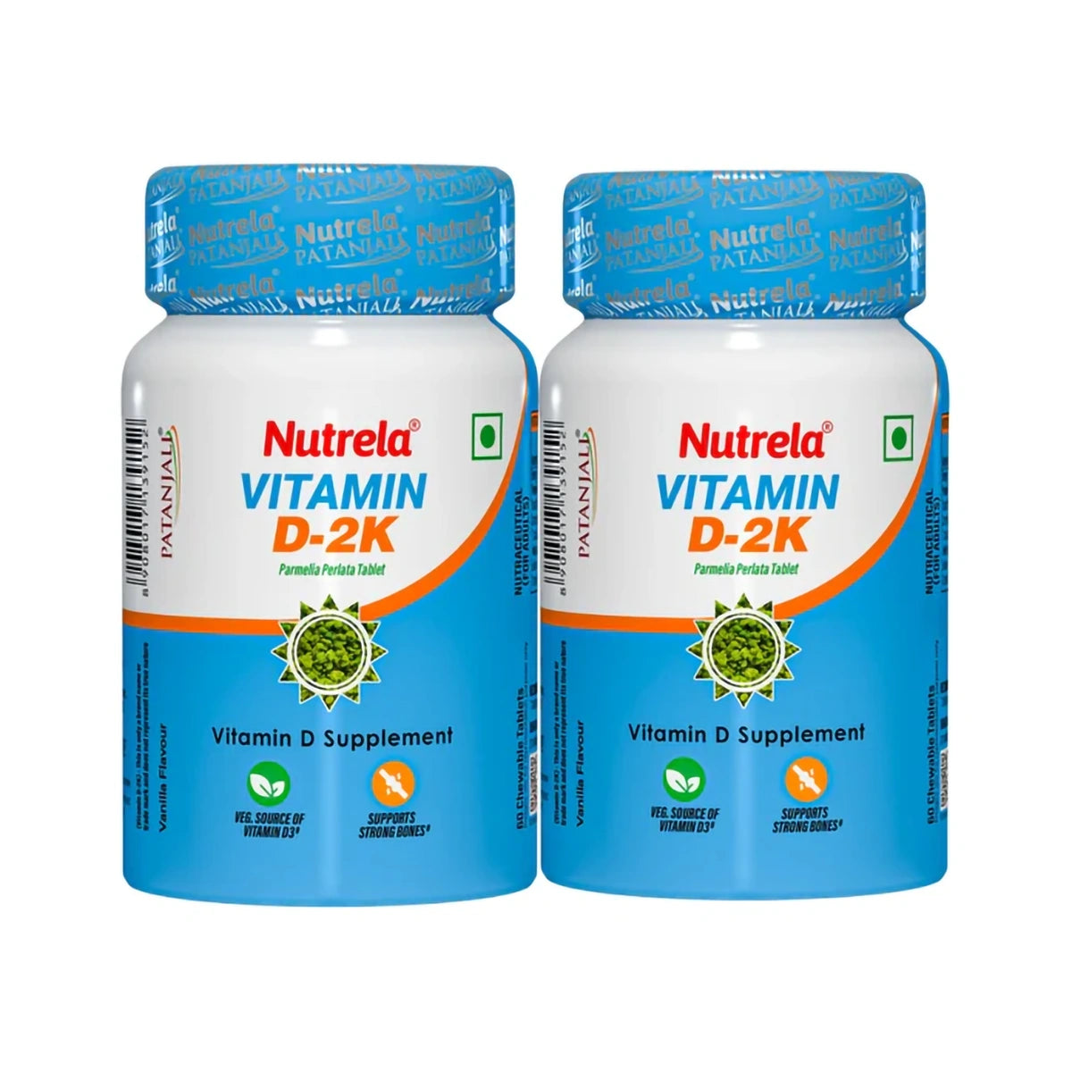 Patanjali Nutrela Vitamin D2k Natural 60 Chewable Tablets For Men & Women Vanilla Flavor, 16gm