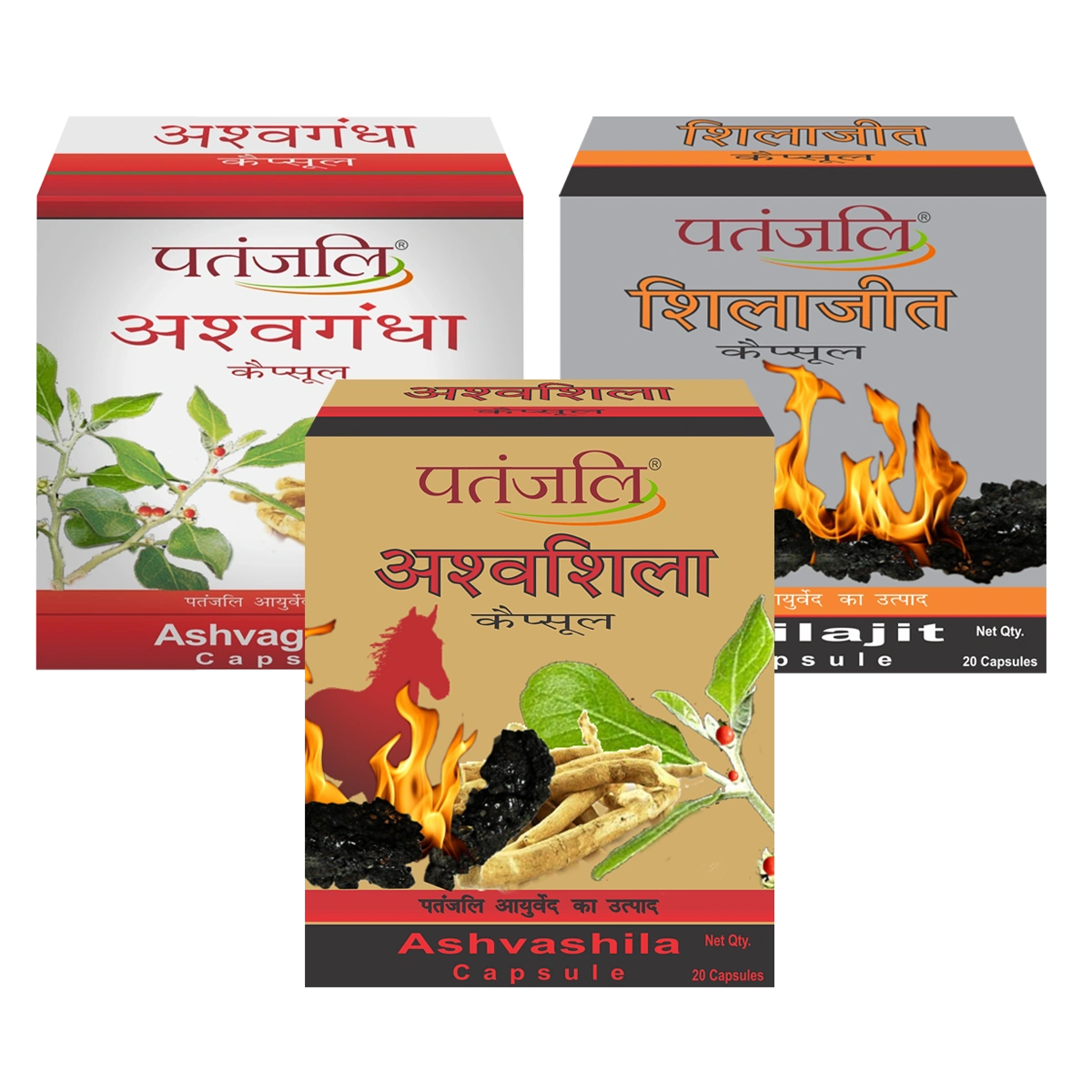 Patanjali Vitality Booster Shilajit, Ashwagandha, Ashwashila 20 Capsules Each Pack Of 3, 33gm