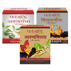 Patanjali Vitality Booster Shilajit, Ashwagandha, Ashwashila 20 Capsules Each Pack Of 3, 33gm