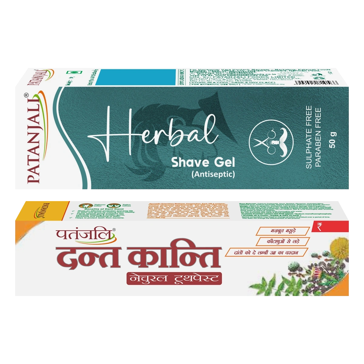 Patanjali Combo Herbal Shave Gel + Dant Kanti Natural Toothpaste (50g+40g), With Turmeric & Cloves