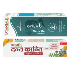 Patanjali Combo Herbal Shave Gel + Dant Kanti Natural Toothpaste (50g+40g), With Turmeric & Cloves