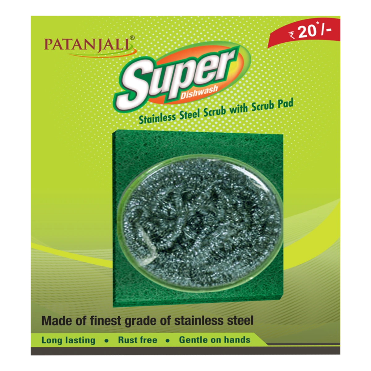Patanjali Super Steel Scrub With Scrub Pad, With Long Lasting 15gm, Pack Of 1
