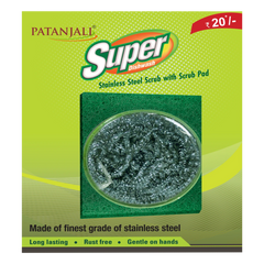 Patanjali Super Steel Scrub With Scrub Pad, With Long Lasting 15gm, Pack Of 1