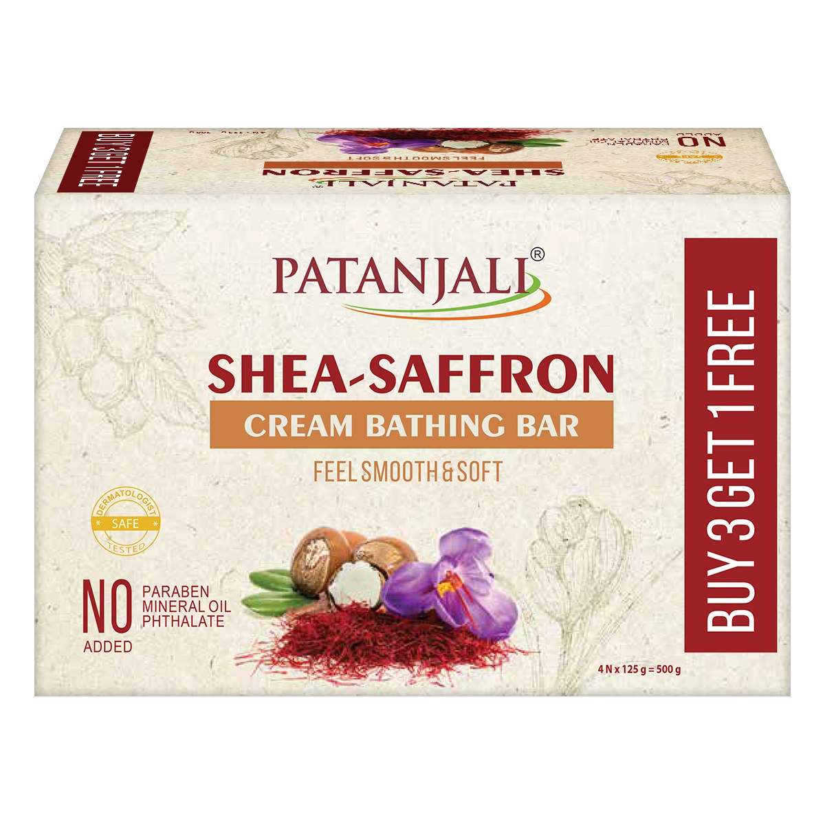 Patanjali Shea Saffron Cream Bathing Bar, With Cleanse Deeply, Hydrate & Provide Freshness, 375gm
