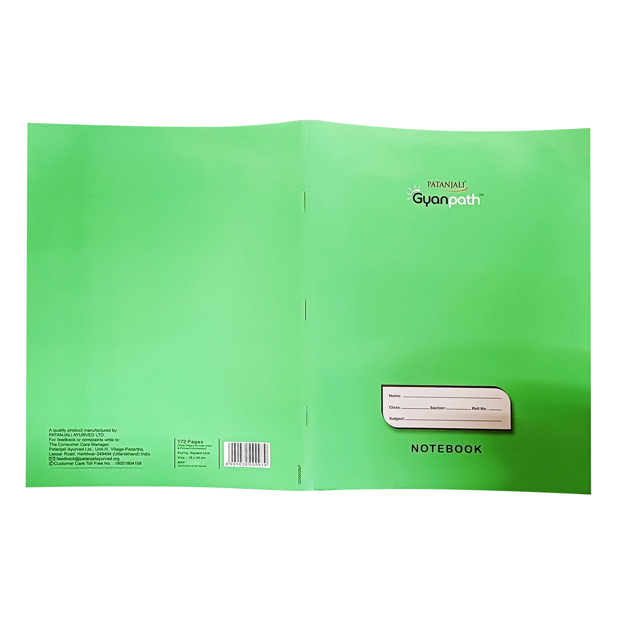 Patanjali Gyanpath Notebook (18x24 Cm) Green, 172pages Square, Pack Of 1