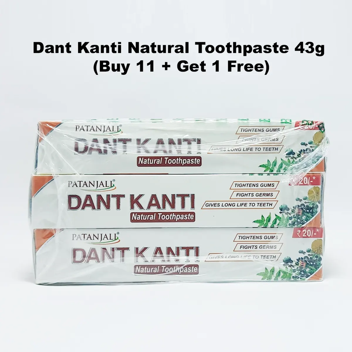 Patanjali Dant Kanti Natural Toothpaste 43g Each Buy 11+1 Free, Turmeric & Cloves Provide, 516gm