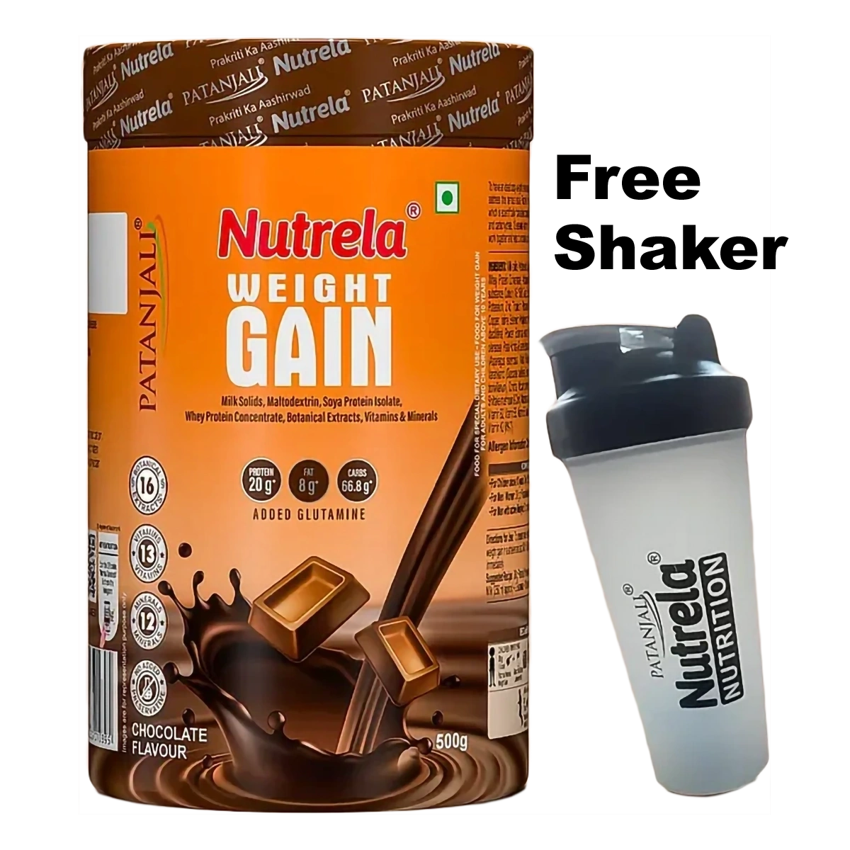 Patanjali Nutrela Weight Gain (Chocolate Flavour) Free Shaker, With Ideal Body Weight, 500gm