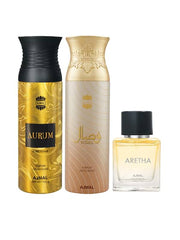 Ajmal Aurum Femme & Wisal Deodorant Spray Gift For Women Each 200ml 6.7 Fl.oz. & Aretha Edp 50ml 1.6 Fl.oz. For Women | Pack Of 3