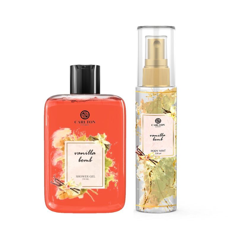 CARLTON LONDON PERFUME COMBO COMBO VANILA BOMB SHOWER GEL 250ML 8.4 FL.OZ. AND VANILLA BODY MIST 150ML 5.0 FL.OZ. - PACK OF 2