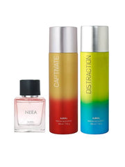 Ajmal Distraction & Captivate Deodrant 200ml 6.7 Fl.oz. Each X2 & Neea Eau De Parfum 50ml 1.6 Fl.oz. For Unisex | Combo Of 3