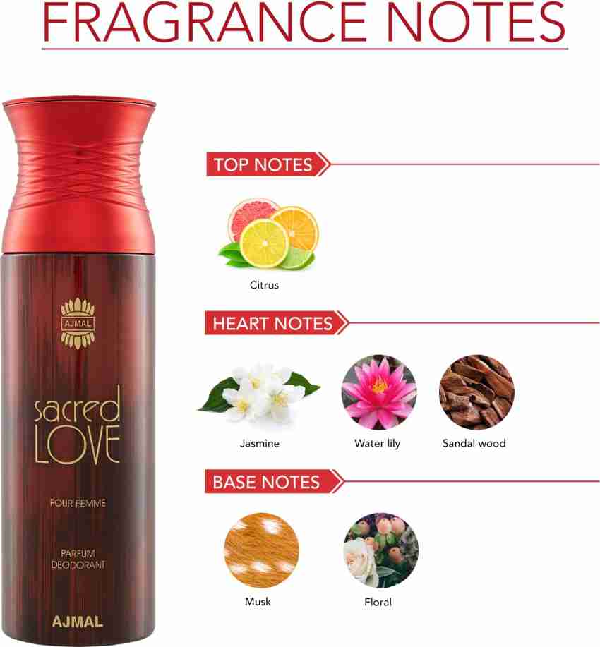 Ajmal Sacred Love +  Sacred Love Deodrant 200ml 6.7 Fl.oz. Each X2 + Aretha Eau De Parfum 50ml 1.6 Fl.oz. For Women | Combo Of 3