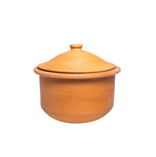 Exclusive Range Unglazed Clay Pot With Lid For Cooking & Serving | Mitti Handi Pot With Lid 2.5 Liters, Pack Of 2 | Red-Ochre (Gerua)