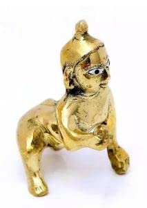 Laddu Gopal Idol, Baby Krishna Bal Gopal Ji, Brass, Gold, Medium Size - No.0, 1, Petal Murti, Janmashtami Special For Home Temple, Golden Handmade Idol, Thakur Ji Statue