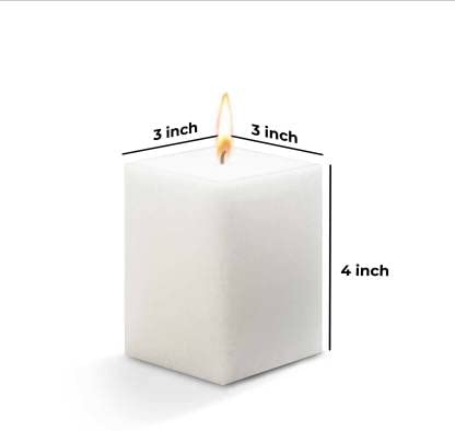 WHITE SQUARE 1 PILLAR CANDLE 4 INCH | BURNING TIME 45 HOURS APPROX