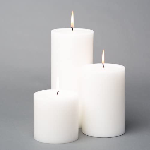 PILLAR WAX CANDLES WHITE 90 HOUR | 3 X 3 INCH, 3 X 4 INCH, 3 X 6 INCH | SET OF 3